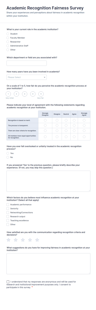 Academic Recognition Fairness Survey Form Template