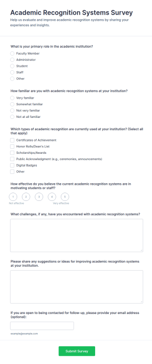 Academic Recognition Systems Survey Form Template