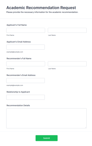 Academic Recommendation Request Form Form Template