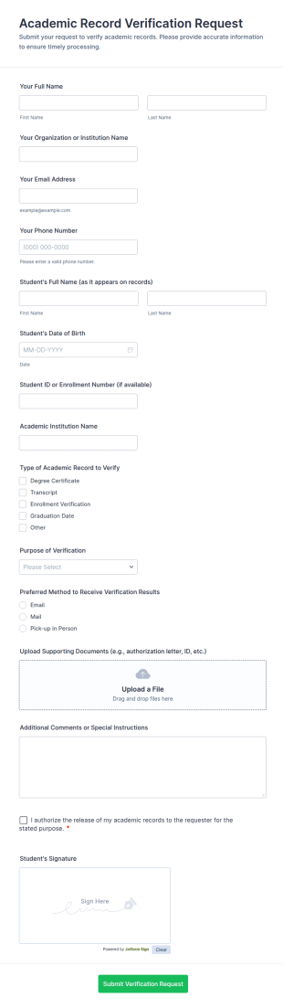 Academic Record Verification Request Form Template