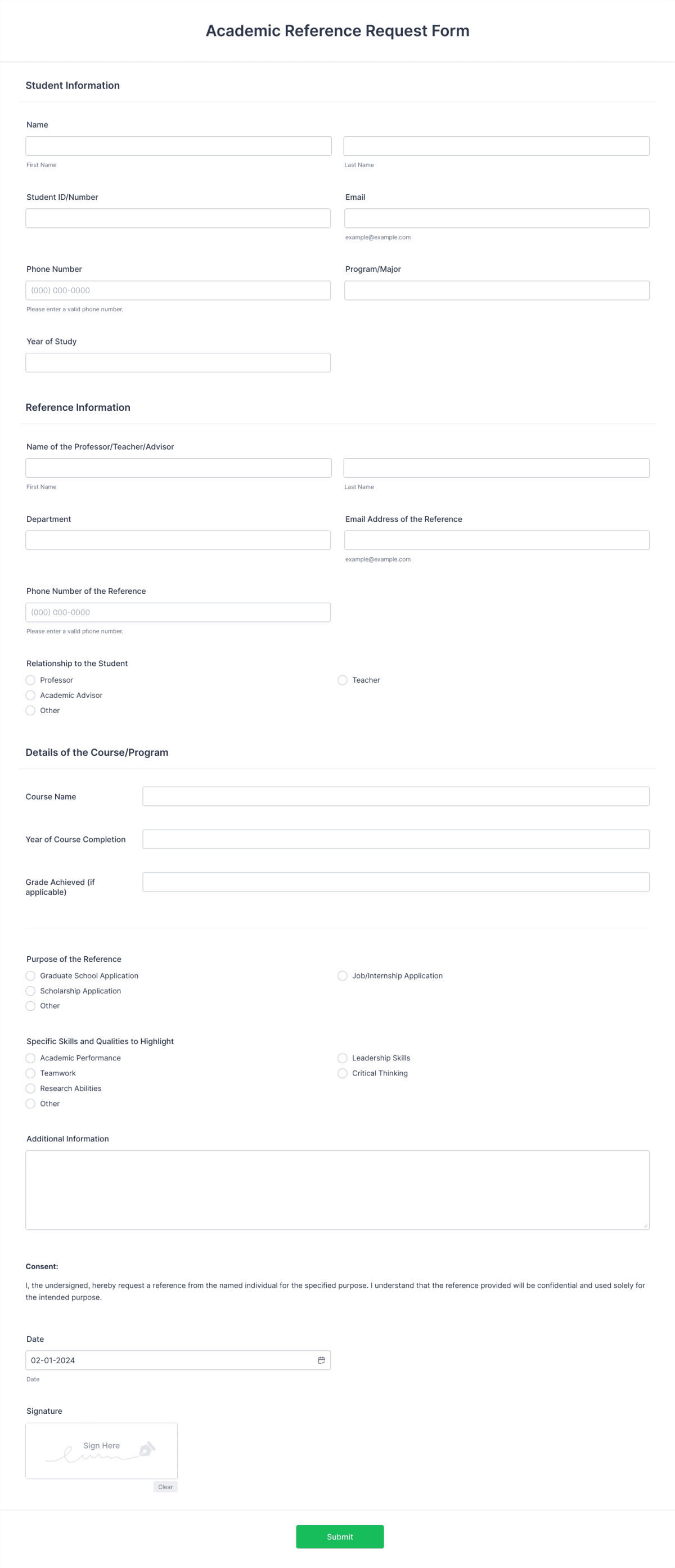 Academic Reference Request Form Template | Jotform