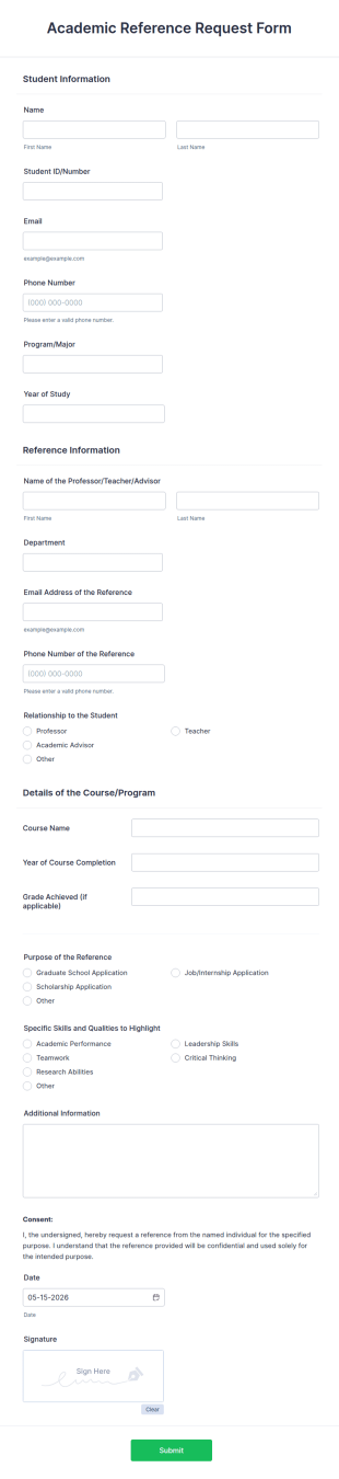 Academic Reference Request Form Template