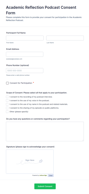 Academic Reflection Podcast Consent Form Template