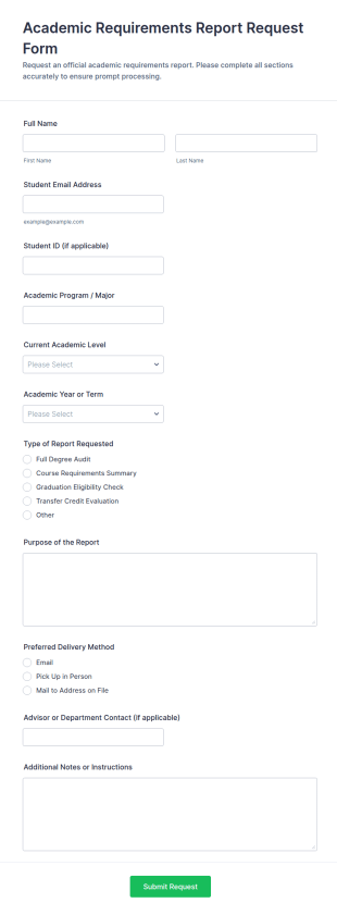 Academic Requirements Report Request Form Template