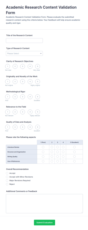 Academic Research Content Validation Form Template