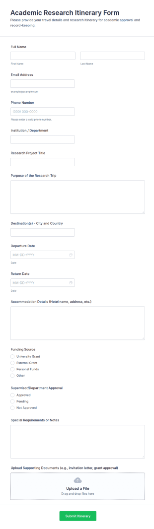 Academic Research Itinerary Form Template