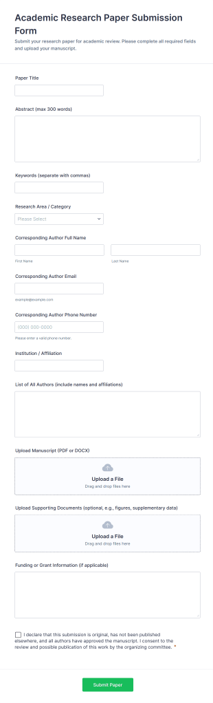 Academic Research Paper Submission Form Template