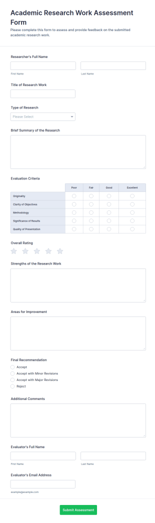 Academic Research Work Assessment Form Template