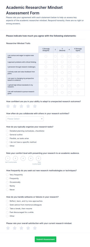 Academic Researcher Mindset Assessment Form Template