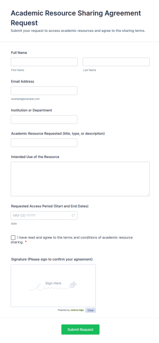 Academic Resource Sharing Agreement Request Form Template