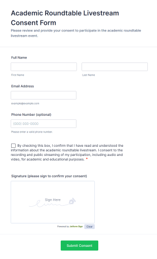 Academic Roundtable Livestream Consent Form Template