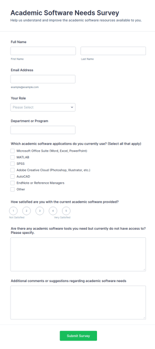 Academic Software Needs Survey Form Template