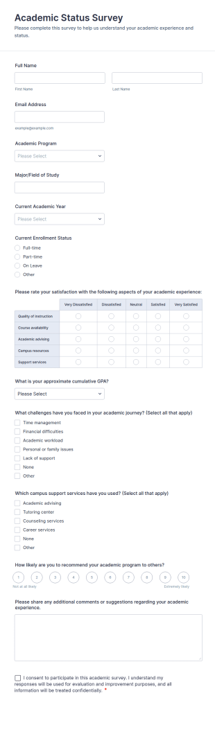 Academic Status Survey Form Template