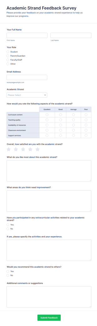 Academic Strand Feedback Survey Form Template