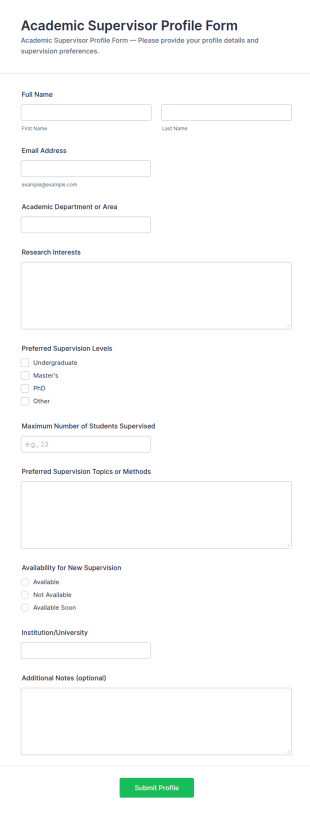 Academic Supervisor Profile Form Template