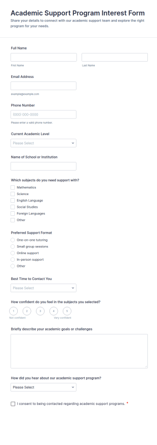 Academic Support Program Interest Form Template