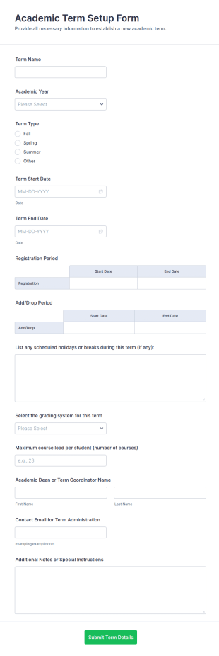 Academic Term Setup Form Template