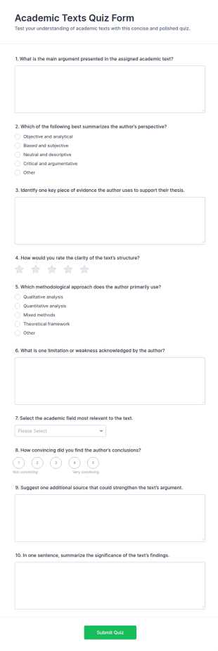 Academic Texts Quiz Form Template