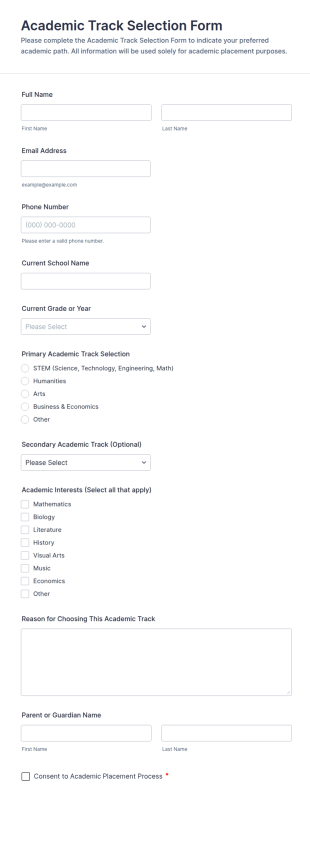 Academic Track Selection Form Template