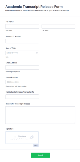 Academic Transcript Release Form Template