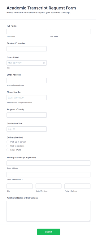 Academic Transcript Request Form Form Template