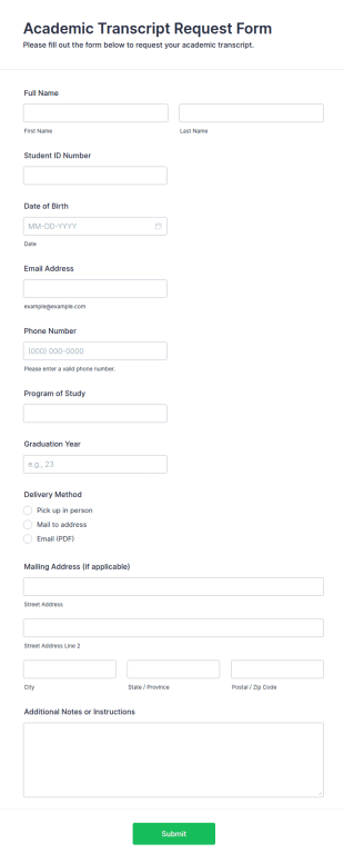 Academic Transcript Request Form Template