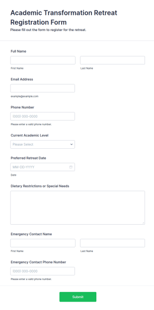 Academic Transformation Retreat Registration Form Template