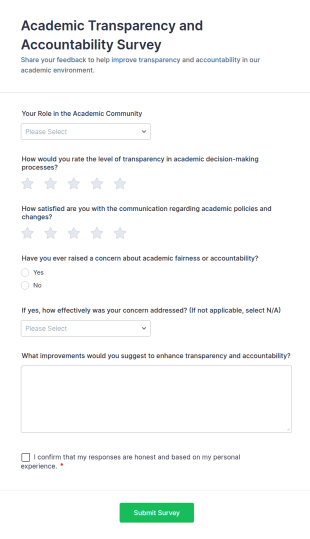 Academic Transparency And Accountability Survey Form Template