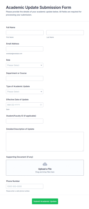 Academic Update Submission Form Template