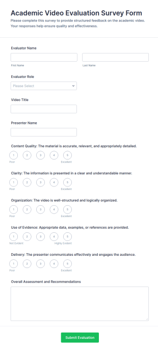 Academic Video Evaluation Survey Form Template