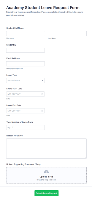 Academy Student Leave Request Form Template