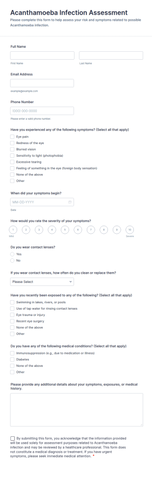Acanthamoeba Infection Assessment Form Template