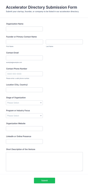Accelerator Directory Submission Form Template