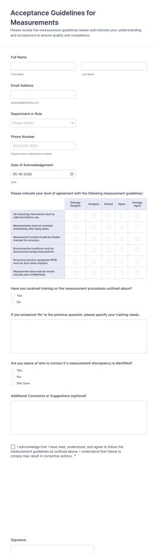 Acceptance Guidelines For Measurements Form Template