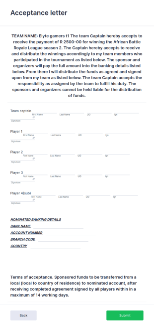 Prize Money Acceptance Form Template