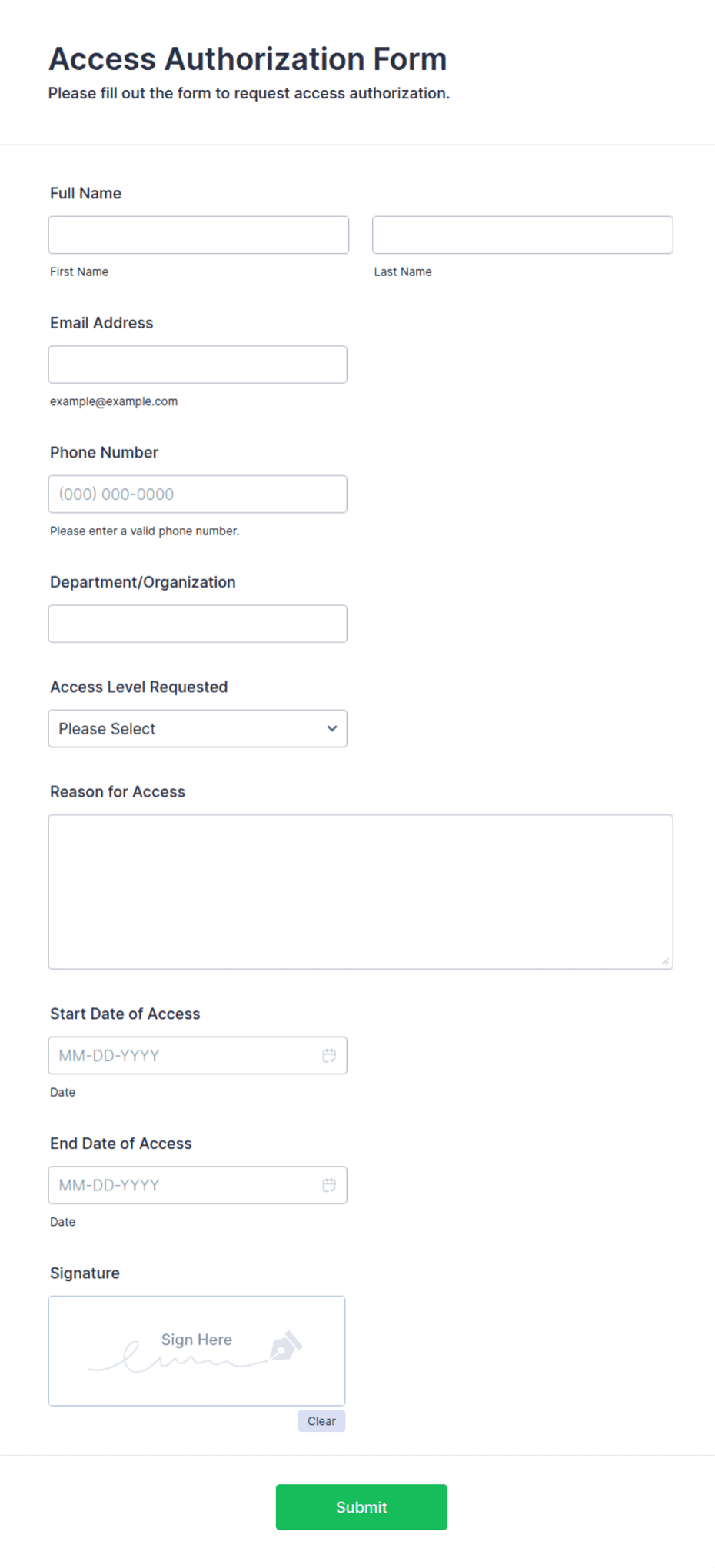 Access Authorization Form Template | Jotform