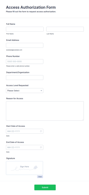 Access Authorization Form Template
