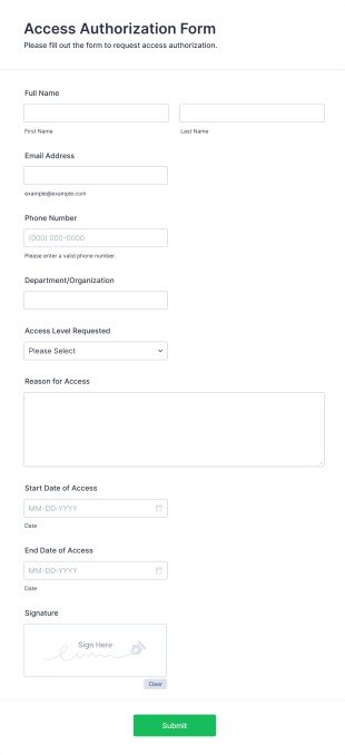 Access Authorization Form Form Template