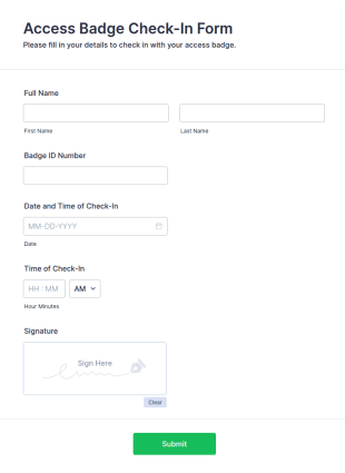 Access Badge Check In Form Template