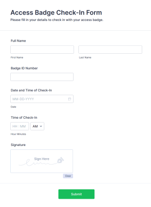 Access Badge Check In Form Template