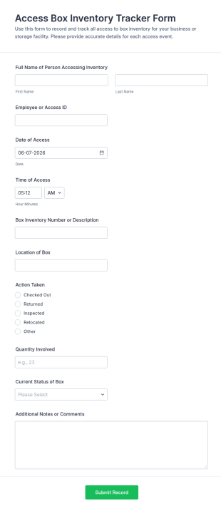 Access Box Inventory Tracker Form Template