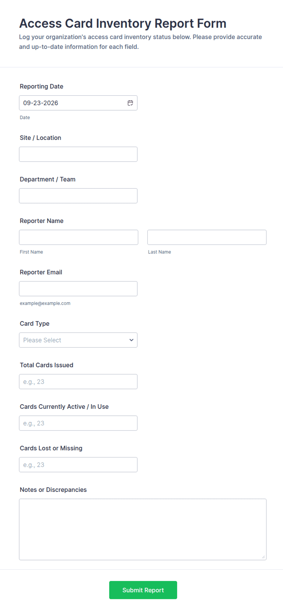Access Card Inventory Report Form Template | Jotform