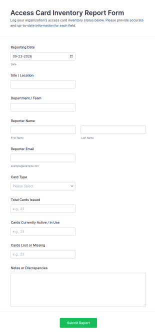 Access Card Inventory Report Form Template