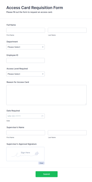 Access Card Requisition Form Form Template