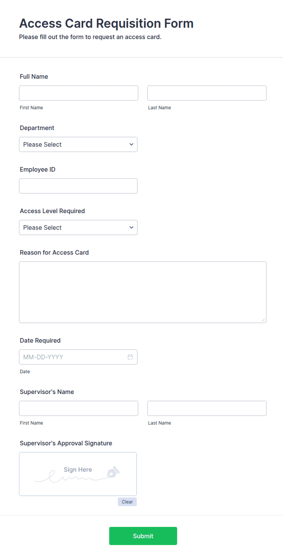 Key Card Request Form Access Card Requisition Form Template | Jotform