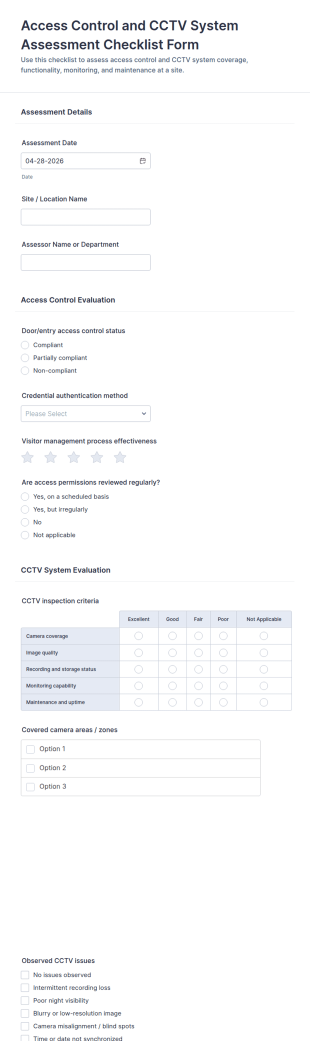 Access Control And CCTV System Assessment Form Template