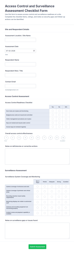 Access Control And Surveillance Assessment Form Template
