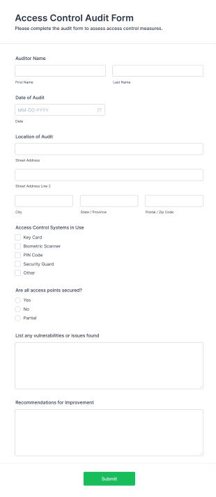 Access Control Audit Form Template