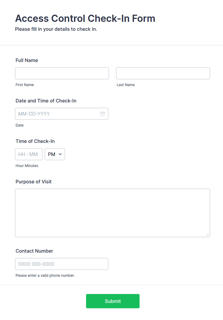 Access Control Check-In Form Template | Jotform