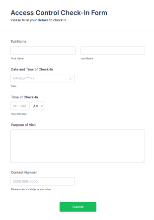 Access Control Check In Form Template